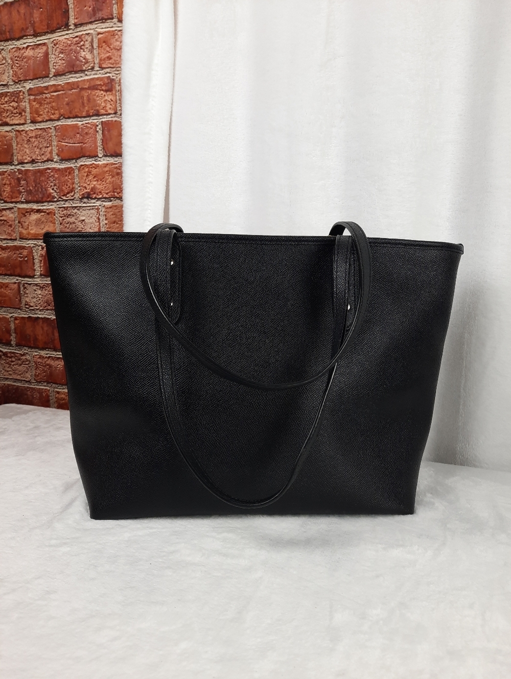 Coach Black Saffiano Leather Tote with Patterned Scarf Accent - Picture 5 of 11
